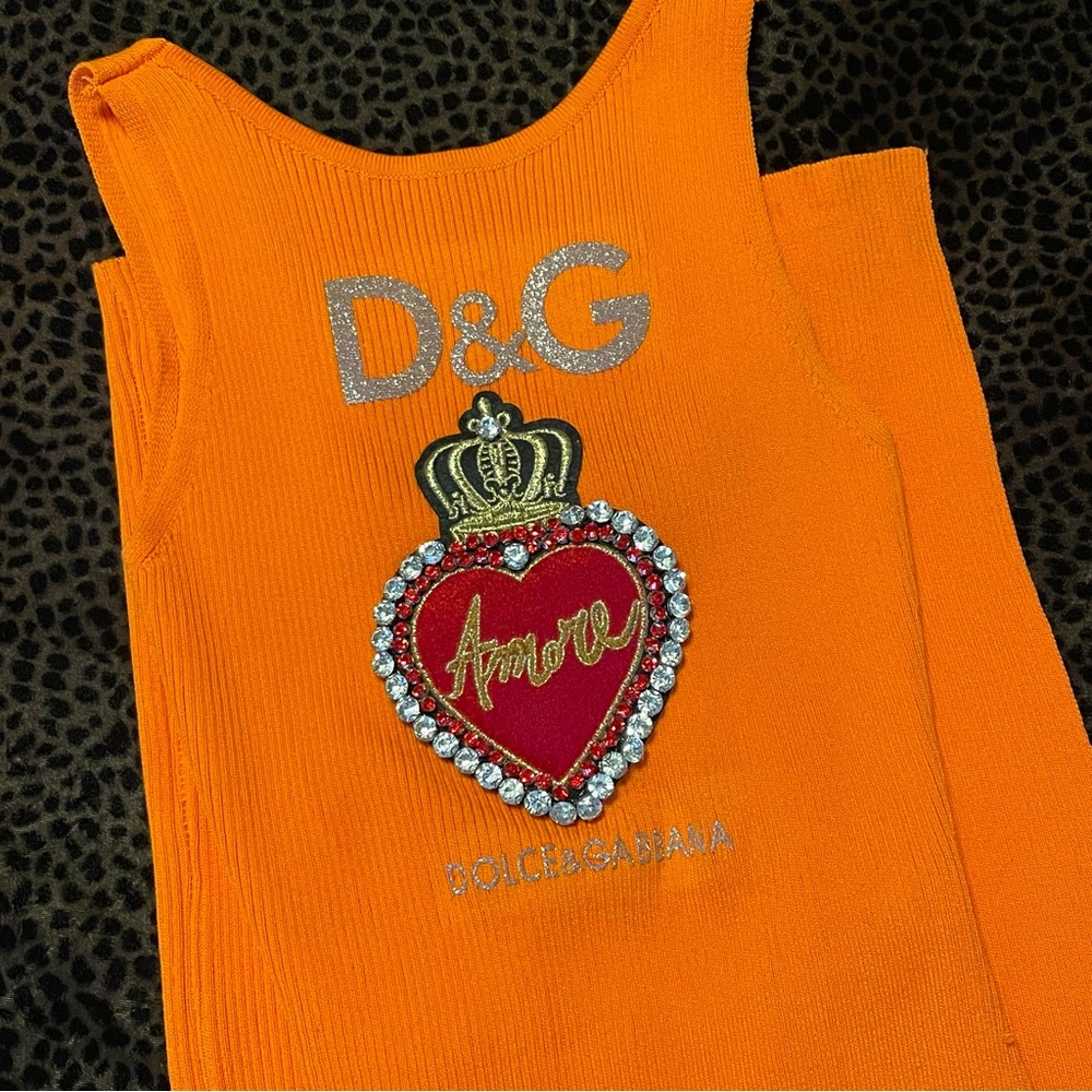 Dolce & Gabbana Orange “Amore” Dress | D&G Crystal Heart Embellished